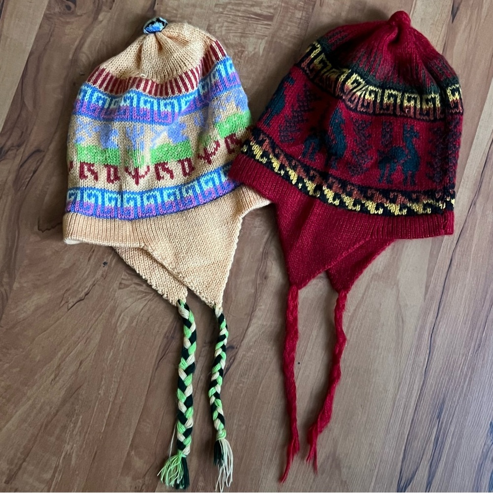 2 Alpaca Blend Chullo Hat One Size Kids Ski Cap